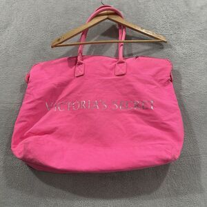 Victoria Secret Large Cotton Tote Bag Pink Silver Logo Trendy Y2K Barbie Baddie
